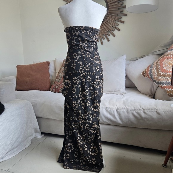 Vtg Y2K Charlotte Russe S Ruched Floral Embroidered Maxi Cinch Strapless Dress - Picture 5 of 11